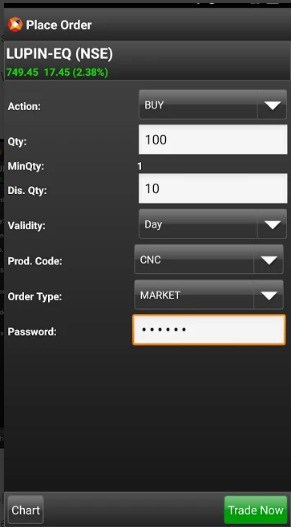 Just Trade Mobile App Order Place