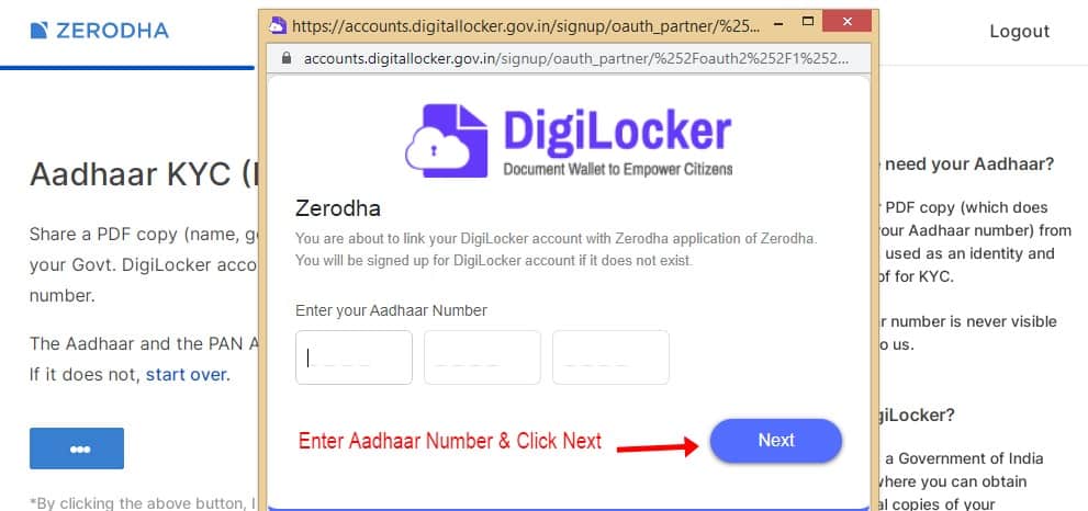 Enter Aadhaar Number Zerodha Account Opening