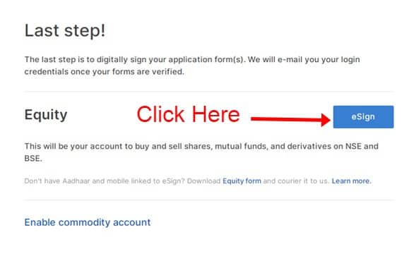 Esign for NSDL Zerodha Account