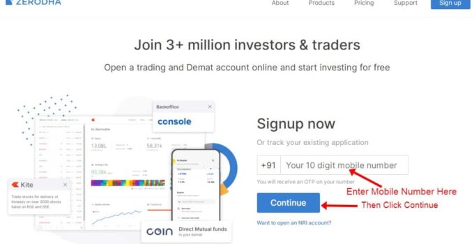 Zerodha Demat Online Account Opening step 1 signup now