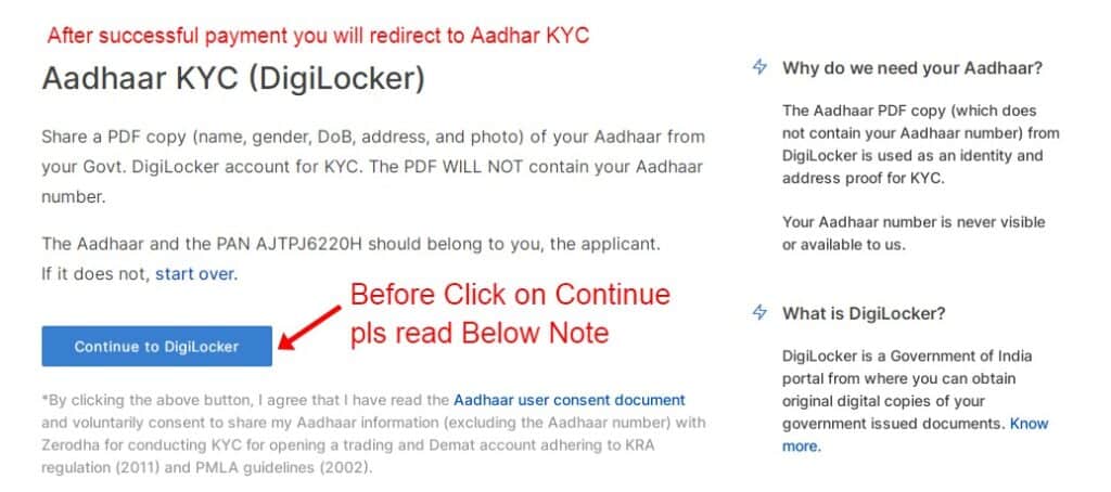Zerodha Account Open Aadhaar KYC Digilocker