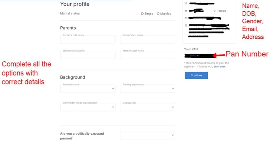 Zerodha Account Opening Step 7 Complete Your Profile