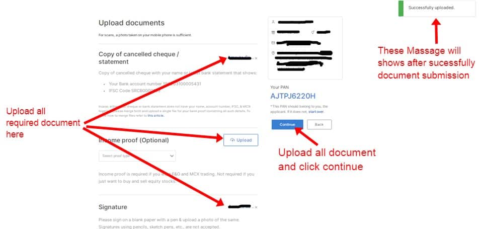 Document Upload for Zerodha Account Open